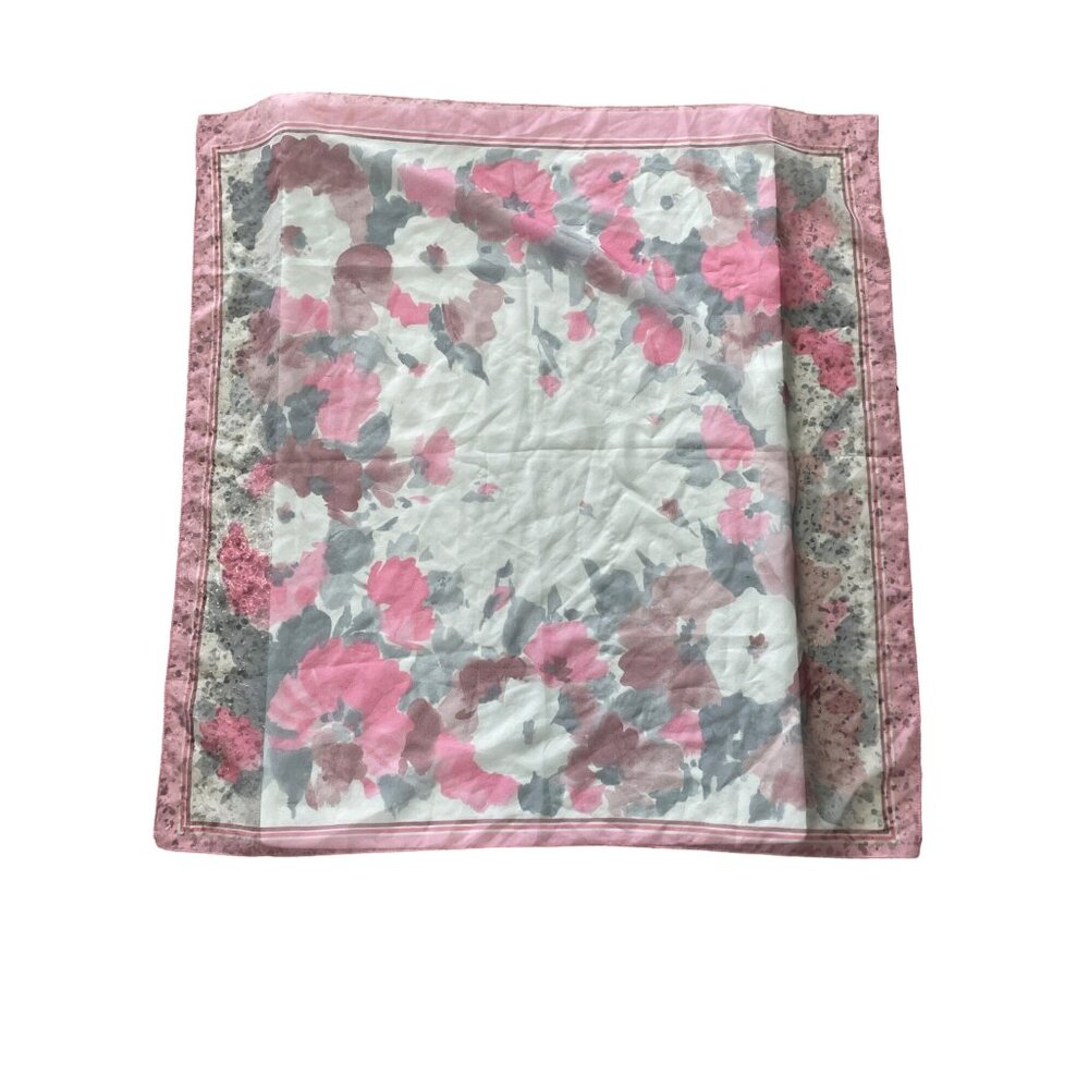 Vintage Floral Watercolor Print Square Scarf Pink White Gray Boho Feminine Fairy